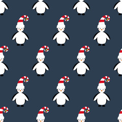 Penguin in christmas costume seamless pattern