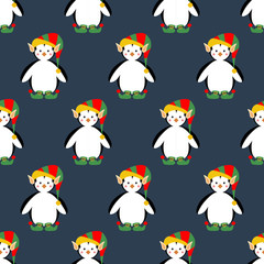 Penguin in christmas costume seamless pattern