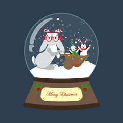 Rabbit in christmas costume in snowball