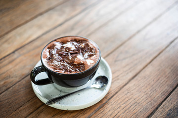 hot chocolate on wooden table