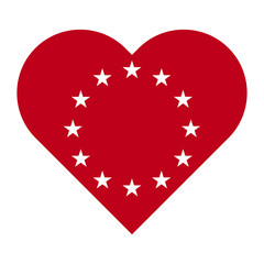 European official union flag , EU flag , with red heart color isolated on background