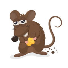 Dirty mouse. Vector cartoon mouse holding a stolen cheese cube.