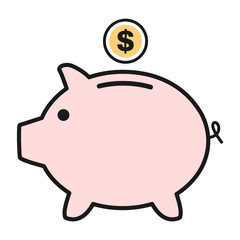 Piggy bank flat icon vector with dollar symbol. Money income