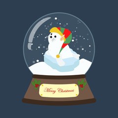Seal in christmas costume in snowball