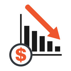 Loss, fall economic symbol, flat modern icon, isolated on white background