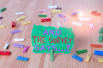 Word writing text And The Survey Says. Business photo showcasing written spoken results of short...