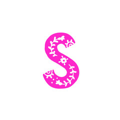 Letter S. Vector. Pink letter with ornament. Applique for clothes. Logo for the company.