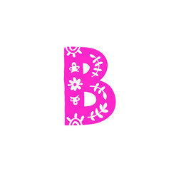Letter B. Vector. Pink letter with ornament. Applique for clothes. Logo for the company.