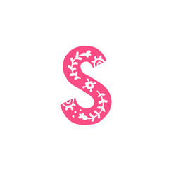 Letter S. Pink letter with ornament. Applique for clothes. Logo for the company.