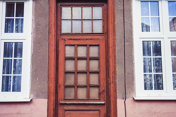 red vintage door with windows in Poland