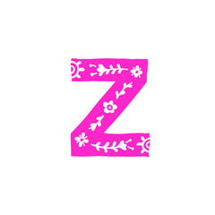 Letter Z. Vector. Pink letter with ornament. Applique for clothes. Logo for the company.