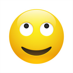 Vector yellow dreaming emoticon with opened eyes