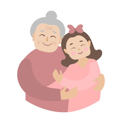 Grandmother and granddaughter. Vector flat illustration on white background
