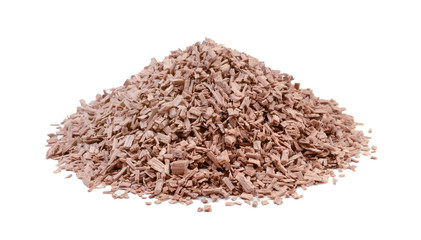Pile of wood smoking chips isolated on white