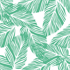 Abstract exotic plant seamless pattern on white background. Tropical pattern