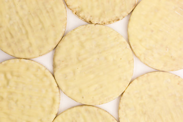 puffed white chocolate rice cake background