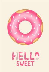 Lettering hello sweet with icing donut