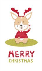 Lettering merry christmas with a dog