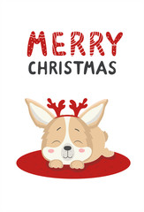 Lettering merry christmas with dog toddler