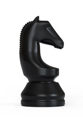 Black knight chess piece isolated on white background. Chess game figurine. Chess pieces. Board games. Strategy games. 3d illustration, 3d rendering