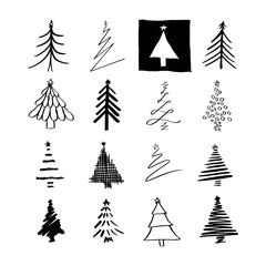 Obraz premium Set of hand drawn Christmas tree logo for new year celebration