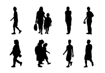 People silhouette walking set, Shadow different adult and child illustration, Black men and women vector
