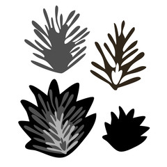 Set of isolated designs with abstract black and white floral forms. The design is suitable for clothes design, stickers, decorations, stationary supplies, etc.