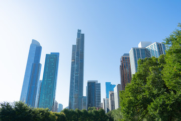 Fototapeta premium South Loop Chicago Skyline scene with Tall Skyscrapers