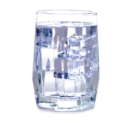 Glass of water with ice on white background isolation