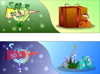 Christmas sale banners with various designs on a beautiful background with gifts.