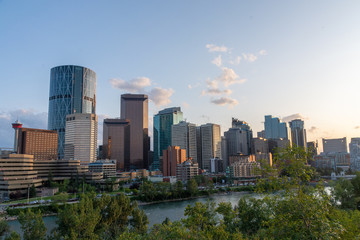 Fototapeta na wymiar Calgary, Canada - August 4, 2019: View of Calgary during sunset