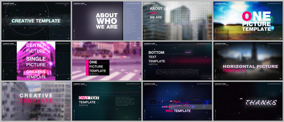 Presentations design vector templates with lines, dots and circles. Templates for presentation slide, flyer leaflet, brochure cover. Templates for electronic music festival. Electro music concept.