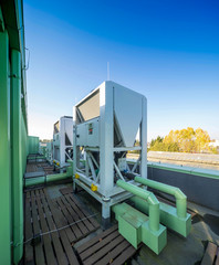 Ventilation system outside. Blue sky. Sunny day.