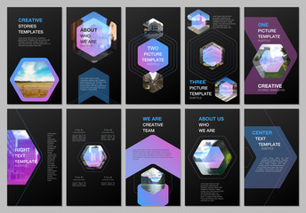 Creative social networks stories design, vertical banner or flyer templates with hexagonal design background, hexagon style pattern. Covers design templates for flyer, leaflet, brochure, presentation.