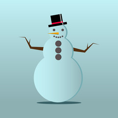 Flat cute snowman cartoon vector icon.