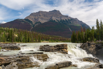 The Athabasca Falls and Mount Kerkeslin, Canada