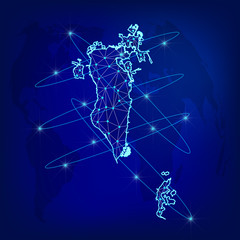 Global logistics network concept. Communications network map Bahrain on the world background. Map of  Bahrain  with nodes in polygonal style. Vector illustration EPS10. 