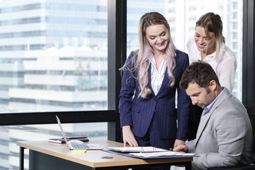 Executives Business people brainstorming and talking in meeting room, Professional leader discussion with team