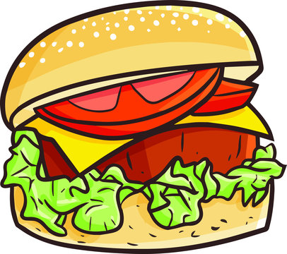 Funny and yummy hamburger with thick meat ready to eat