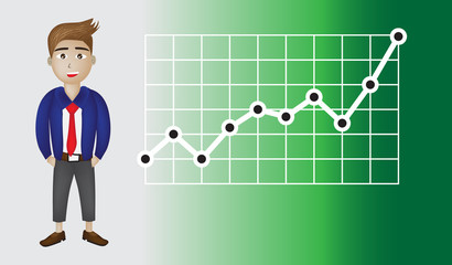 Businessman with graphs, trends, stocks and financial markets going up - vector