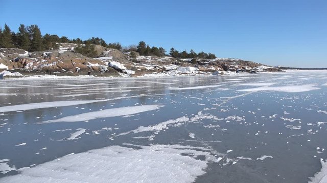 Ice on the frozen Gulf of Finland off the coast of the Hanko Peninsula on a Sunny February day. Finland