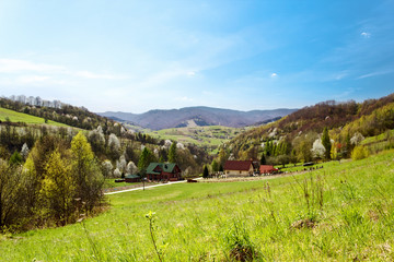Hamlet Zyczanow near Rytro, Poland. Beskid Sadecki Mountains in Spring.