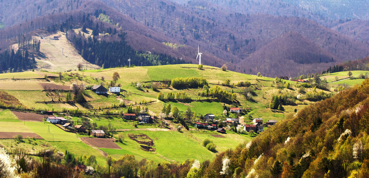 Rytro Village in Spring. Beskid Sadecki, Poland.