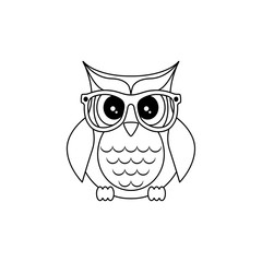 Owl in glasses. Sticker, pin, patch in cartoon 80s-90s Vector. Thin line.
