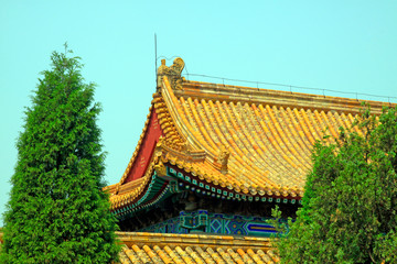 glazed tile roof, Chinese ancient architectural landscape in Eastern Royal Tombs of the Qing Dynasty, China