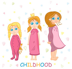 Advertising banner three girls different ages.