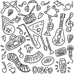 Advertising set musical instruments hand drawn.