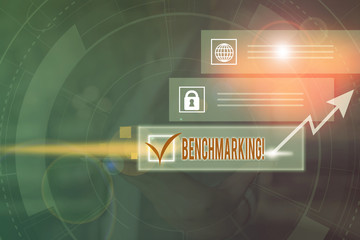 Fototapeta premium Handwriting text Benchmarking. Conceptual photo evaluate something by comparison with standard or scores Picture photo system network scheme modern technology smart device