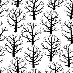 Black and white seamless pattern with trees