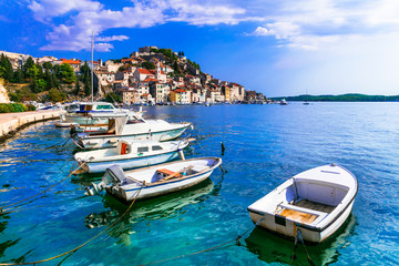Fototapeta na wymiar Beautiful places of Croatia - magnifiicent medieval coastal town Sibenik in Dalmatia